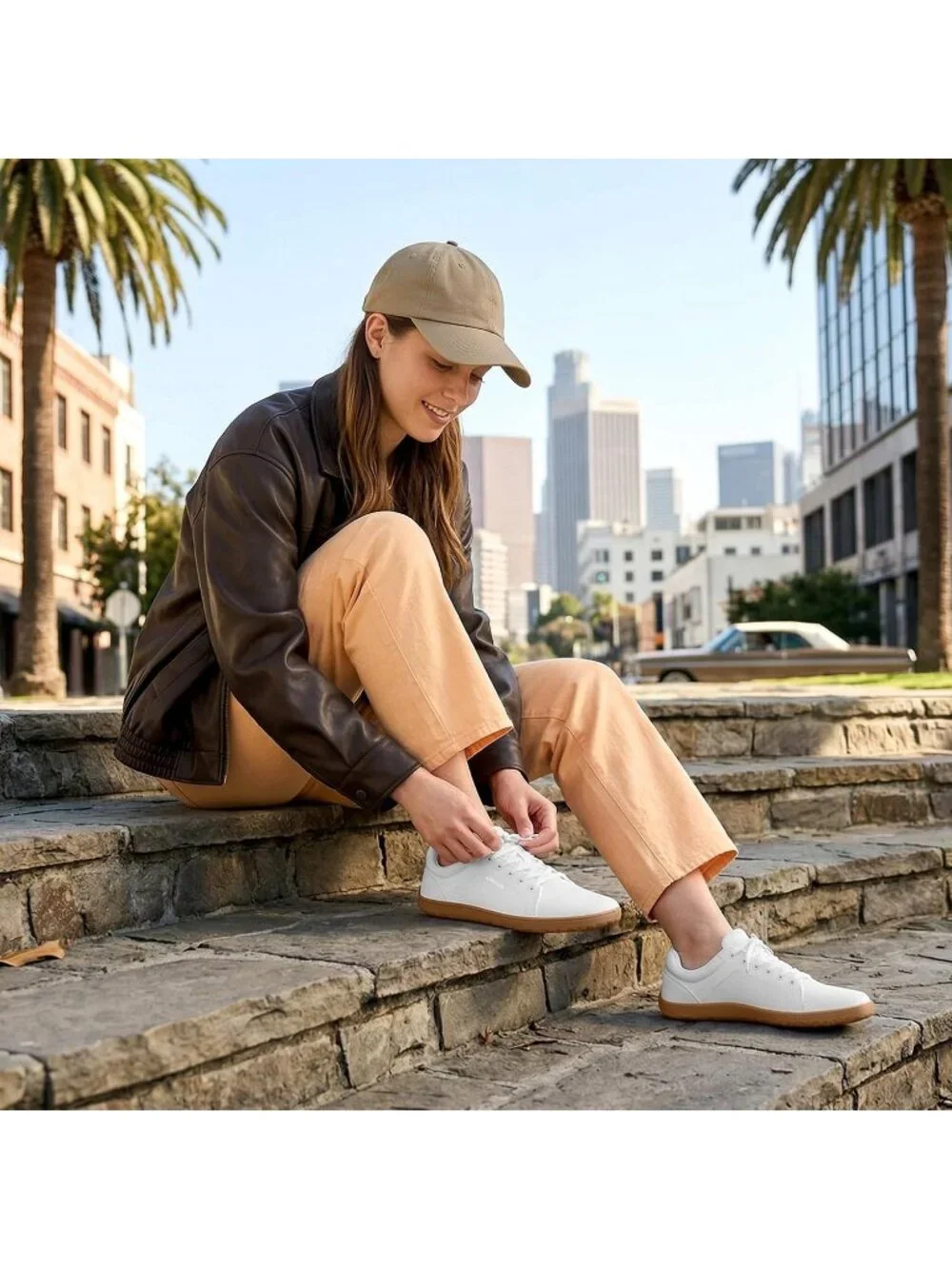 Women's White/Gum Knit Minimalist Barefoot Zero Drop Casual Walking Sneakers